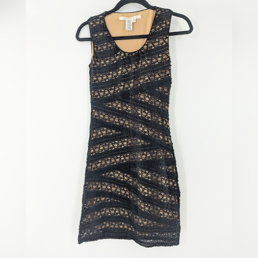 Max Studio Lace Tiered Mini Dress Sleeveless Bodycon Nude Sexy Black Small Party